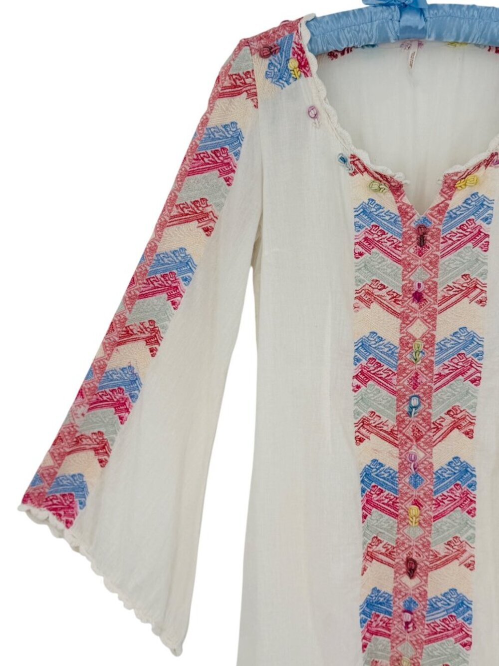Free People White Embroidered Crochet Trim Bell Sleeve Mini Dress 4| Cottagecore - Picture 4 of 16